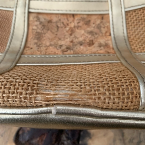 Vintage Gold & Cork Woven Straw Handbag - Unique Retro Style Purse - Picture 2 of 8